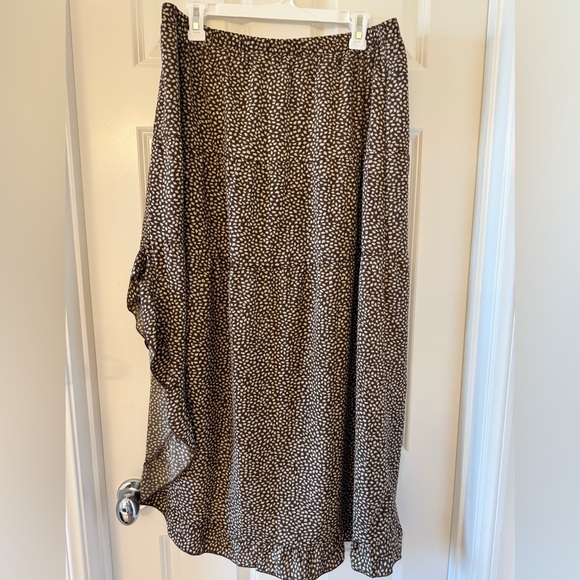 Women's High Low Boho Floral Ruffle Maxi Skirt Coffee Brown - Picture 3 of 8